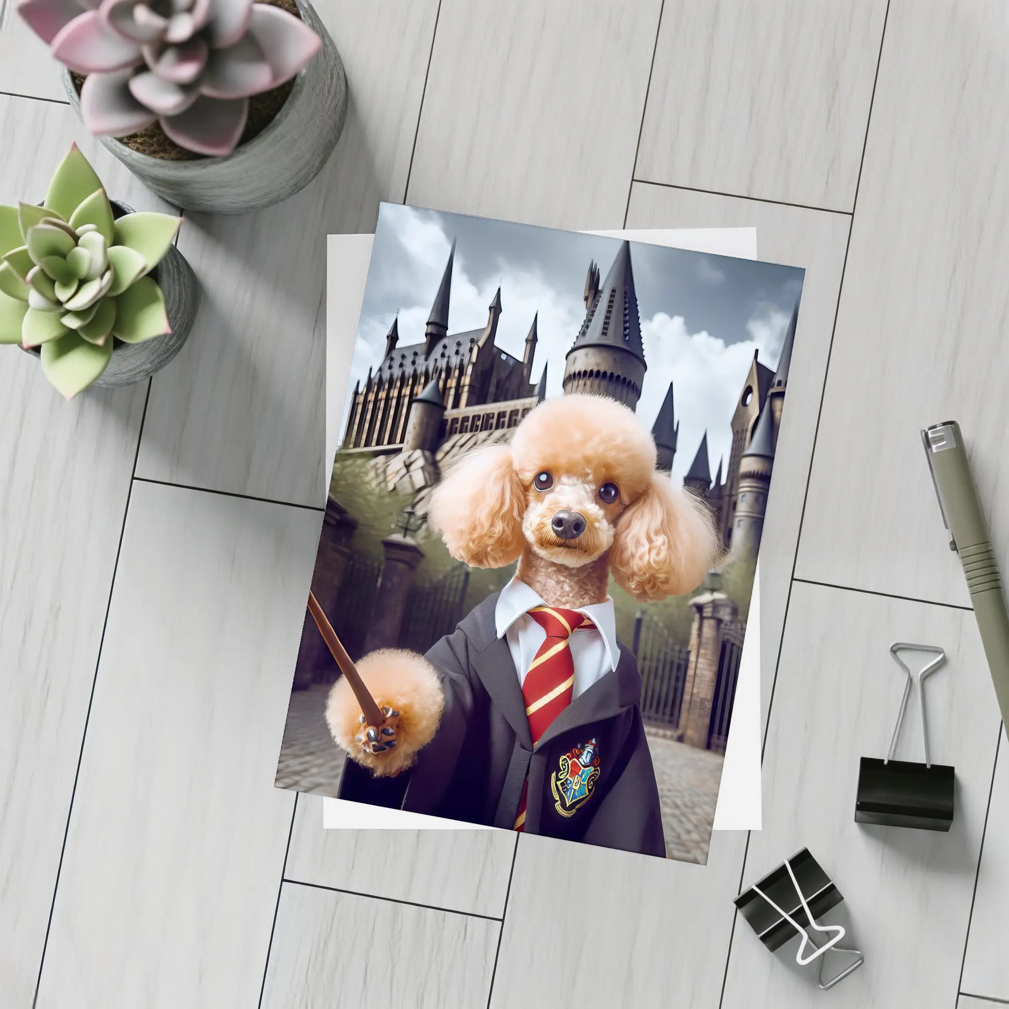 Poodle Wizard Hogwarts Castle Fantasy Art – Postcards