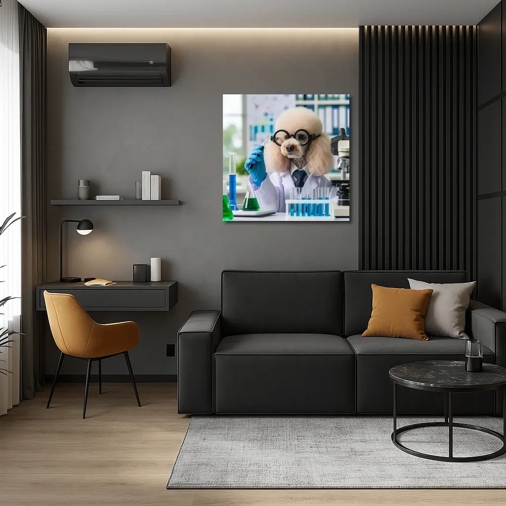 Poodle Scientist In Laboratory White Coat – Wall Art