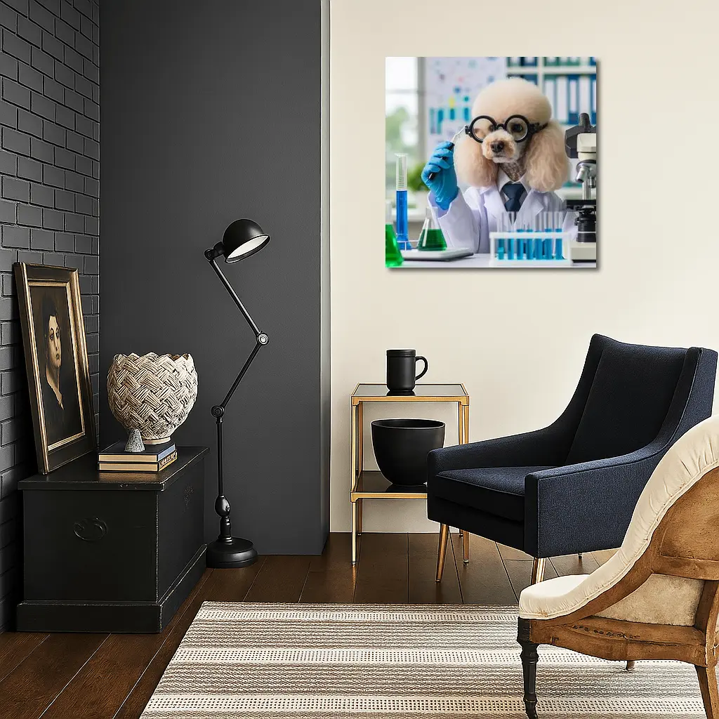 Poodle Scientist In Laboratory White Coat – Wall Art