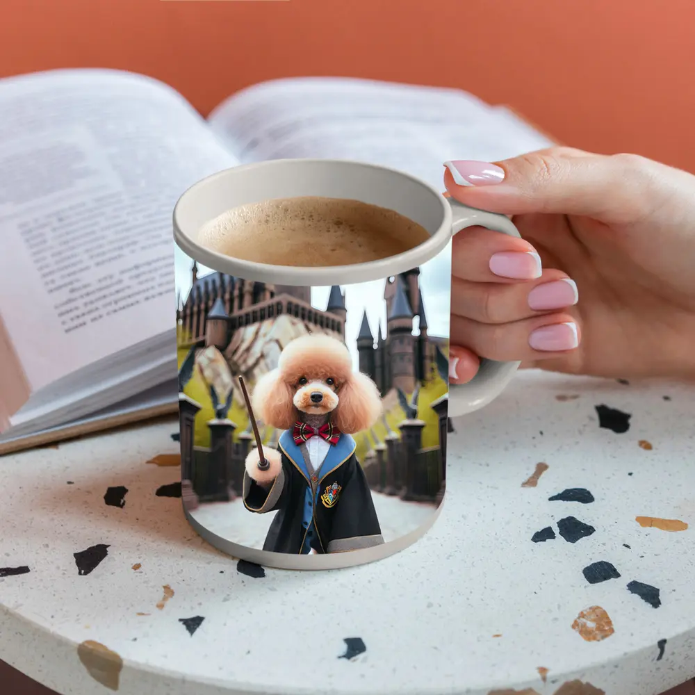 Poodle Wizard Wand Hogwarts Castle Background – Mugs