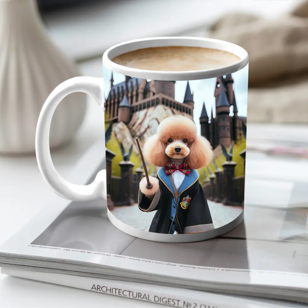 Poodle Wizard Wand Hogwarts Castle Background – Mugs