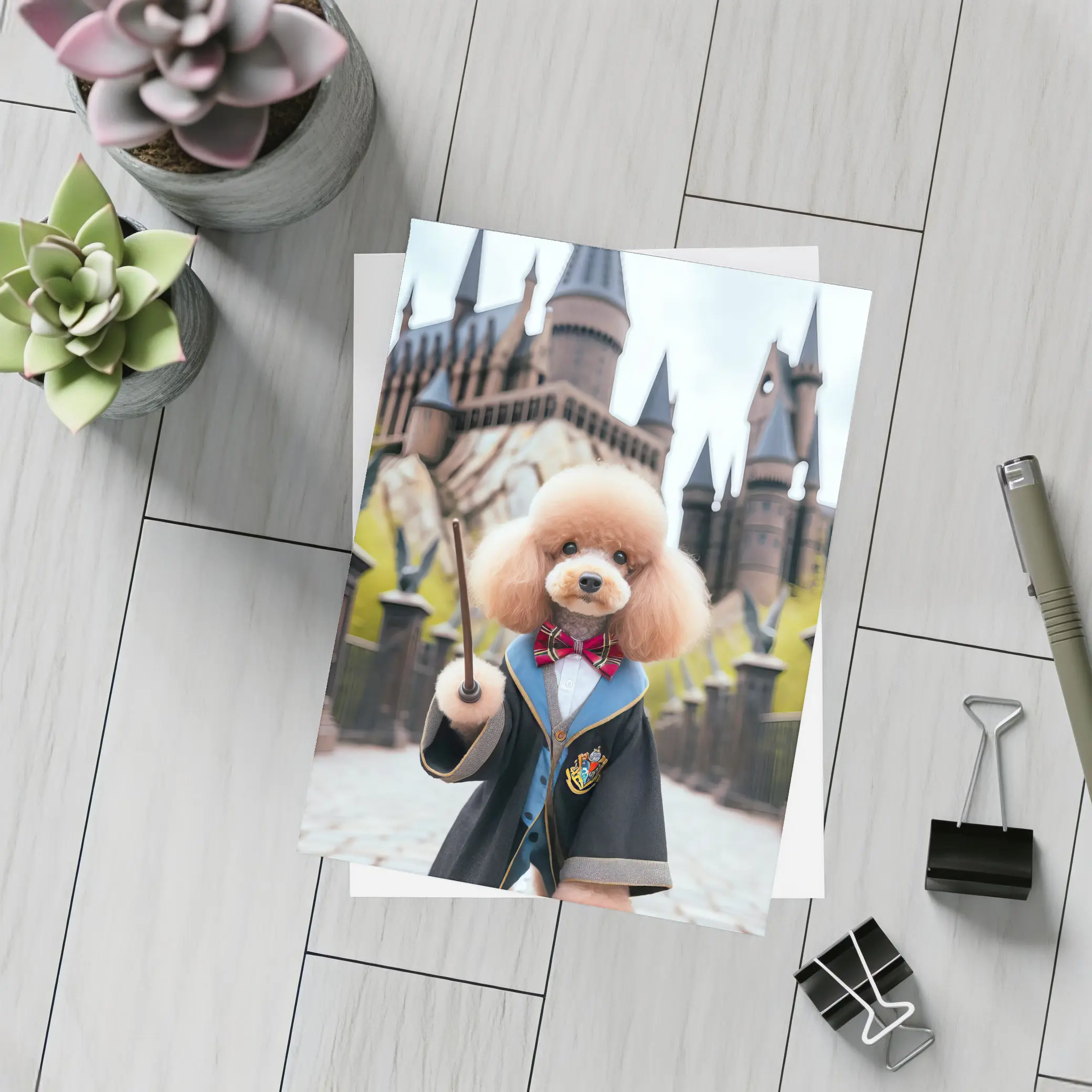 Poodle Wizard Wand Hogwarts Castle Background – Postcards