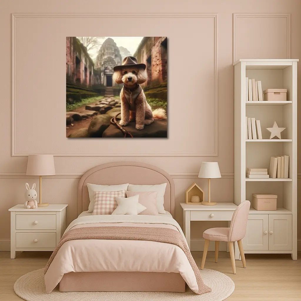 Poodle Dog Explorer Hat Ancient Temple Ruins – Wall Art
