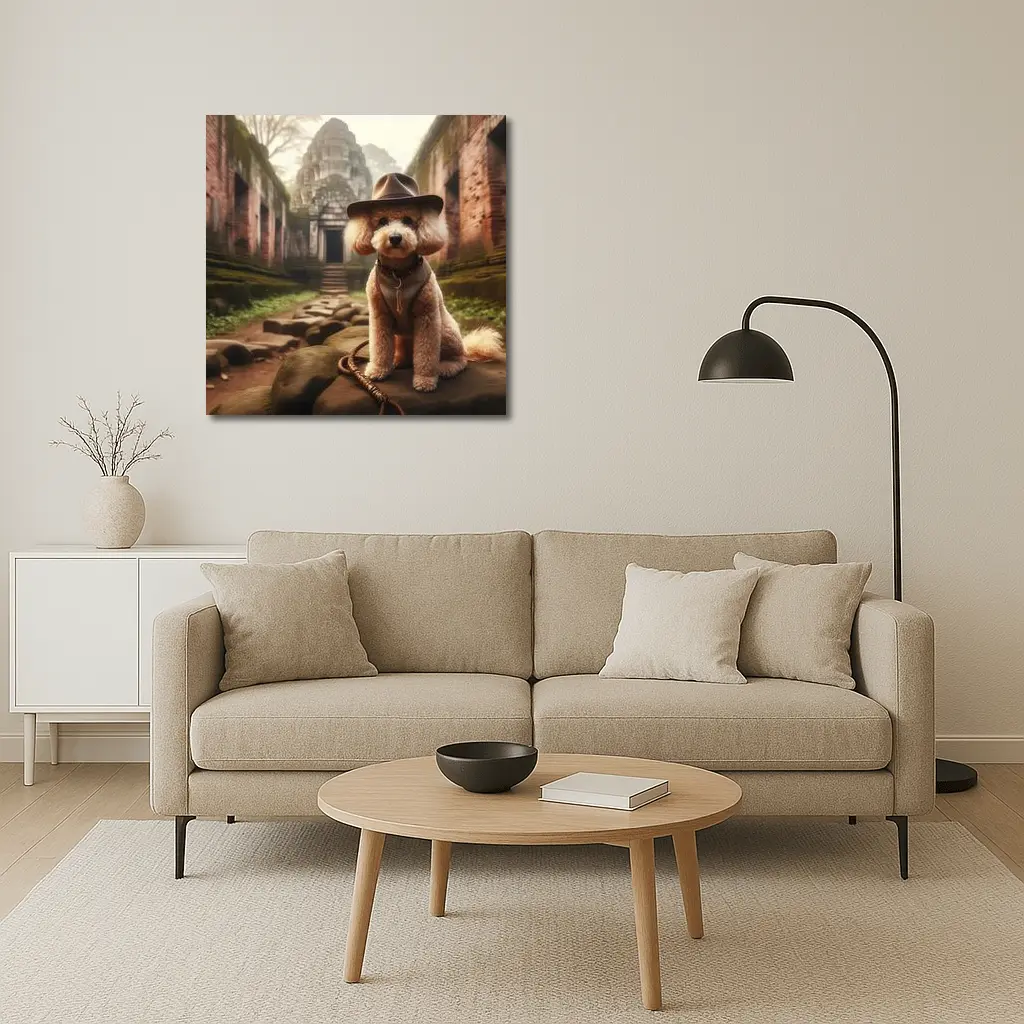 Poodle Dog Explorer Hat Ancient Temple Ruins – Wall Art