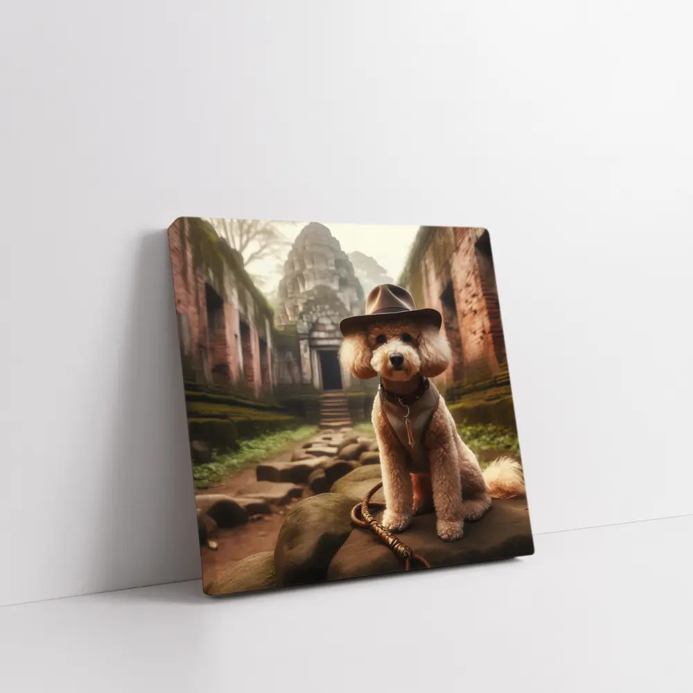 Poodle Dog Explorer Hat Ancient Temple Ruins – Wall Art