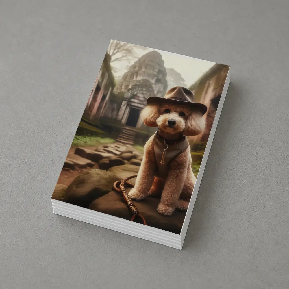 Poodle Dog Explorer Hat Ancient Temple Ruins – Postcards