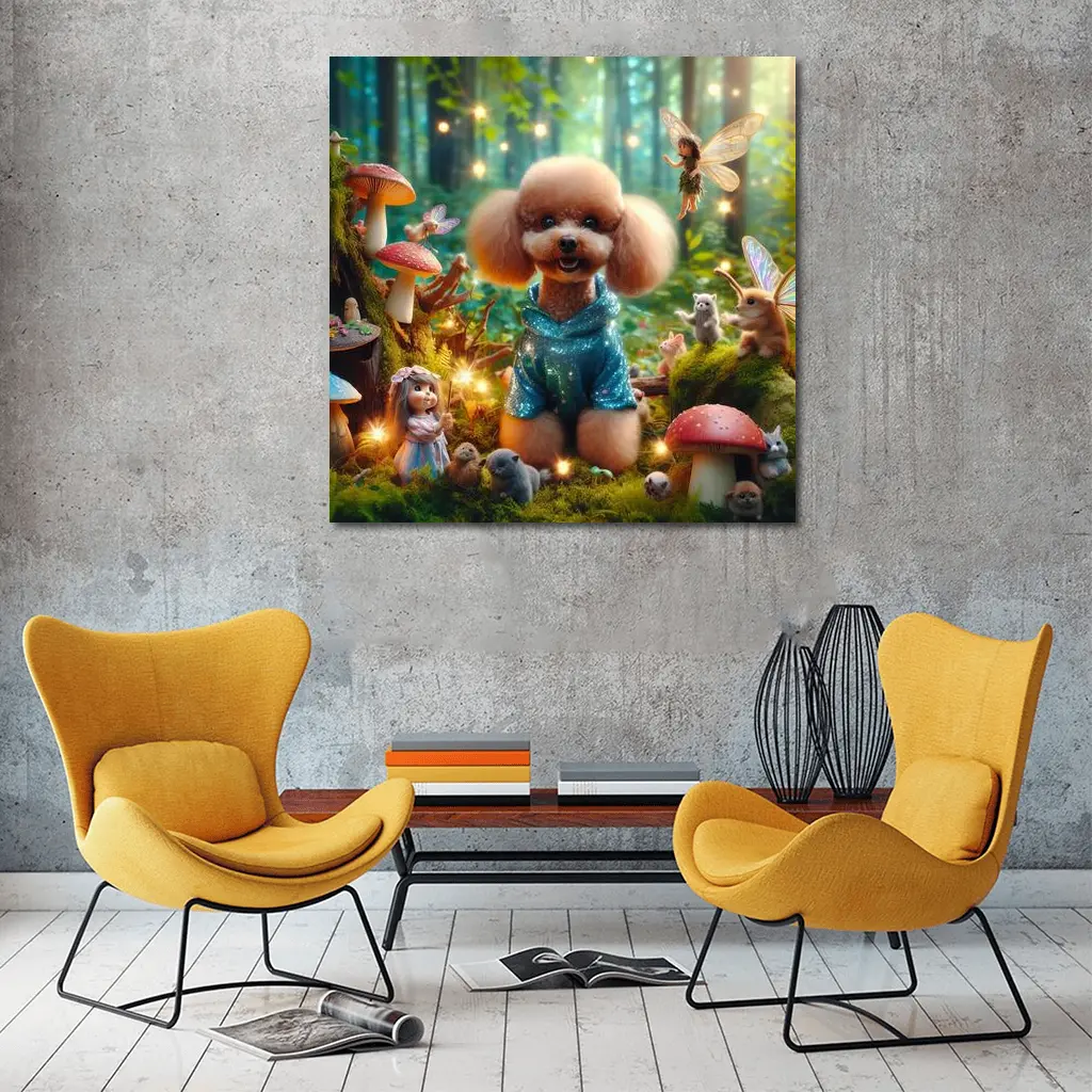 Poodle Dog Fairy Forest Fantasy Scene – Wall Art