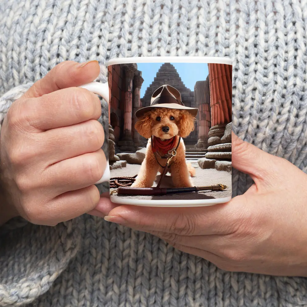 Poodle Dog Explorer Ancient Temple Ruins – Mugs