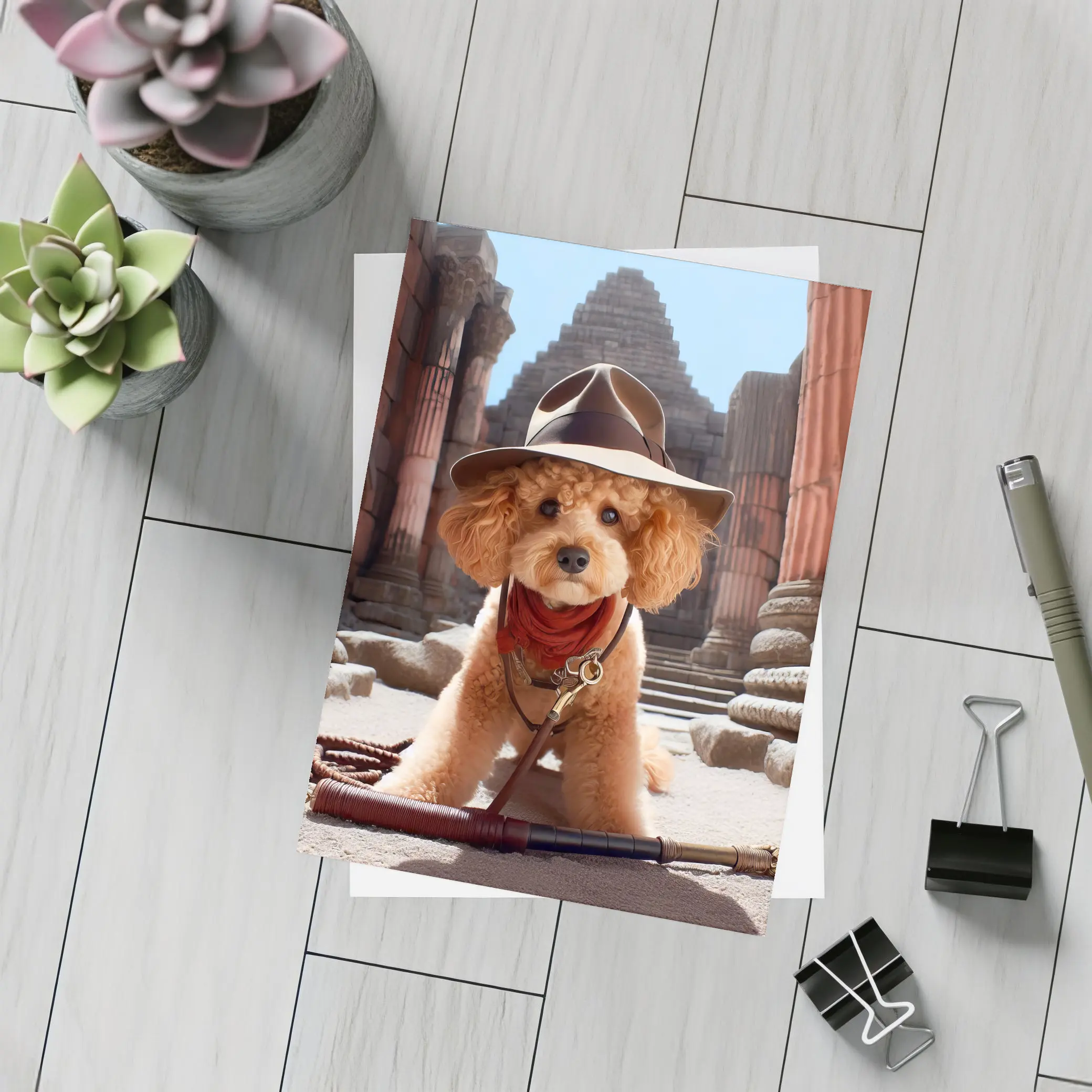 Poodle Dog Explorer Ancient Temple Ruins – Postcards