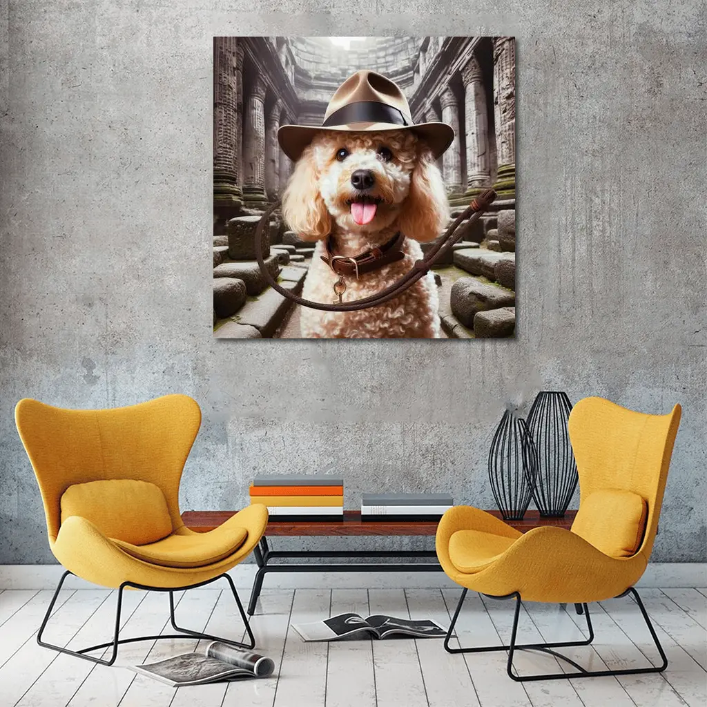 Poodle Explorer Hat Ancient Temple Ruins – Wall Art
