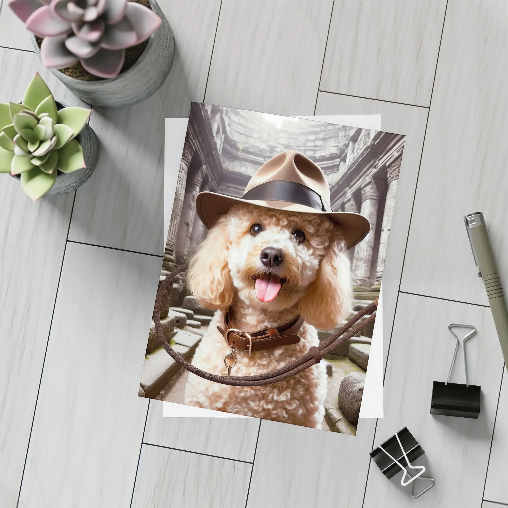 Poodle Explorer Hat Ancient Temple Ruins – Postcards