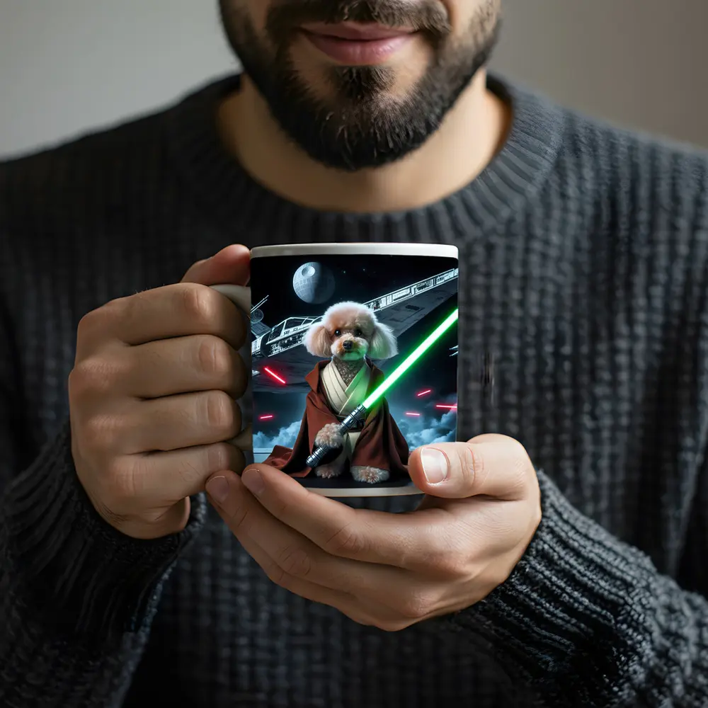 Poodle Jedi Knight Space Battle Scene – Mugs