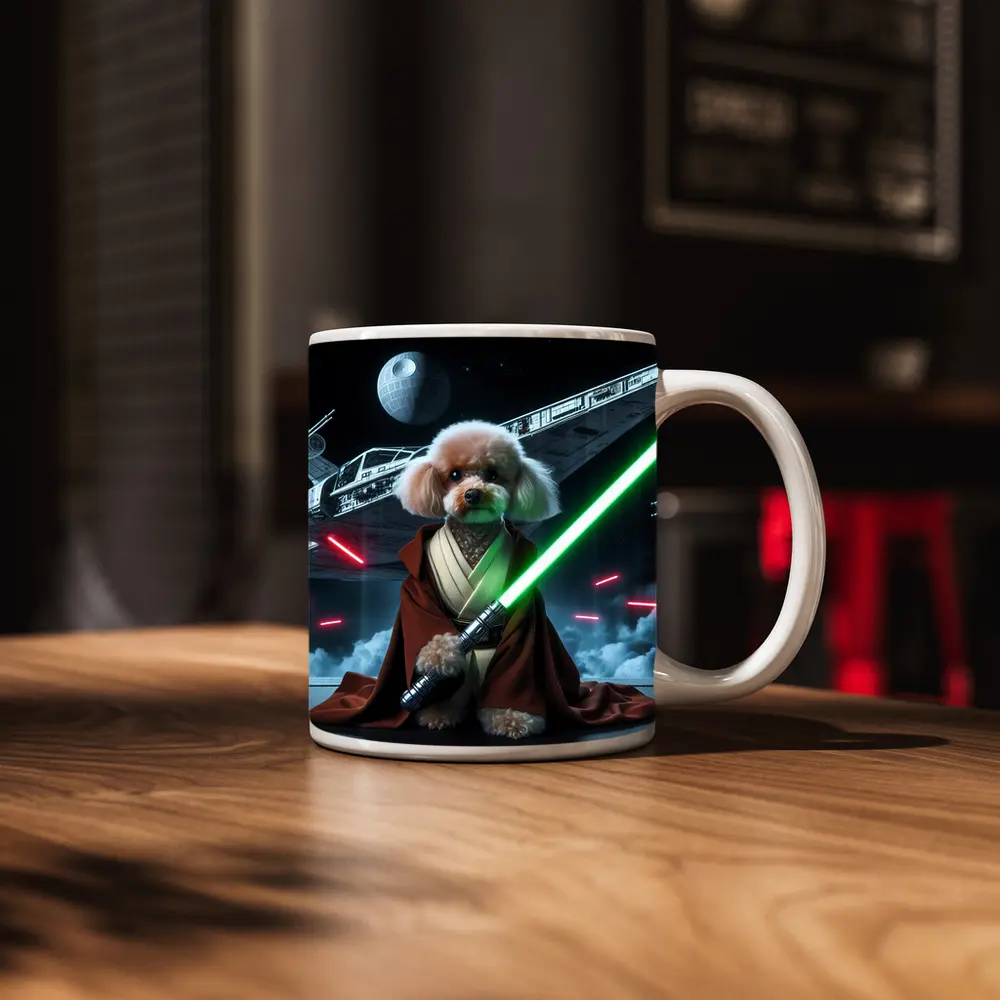 Poodle Jedi Knight Space Battle Scene – Mugs