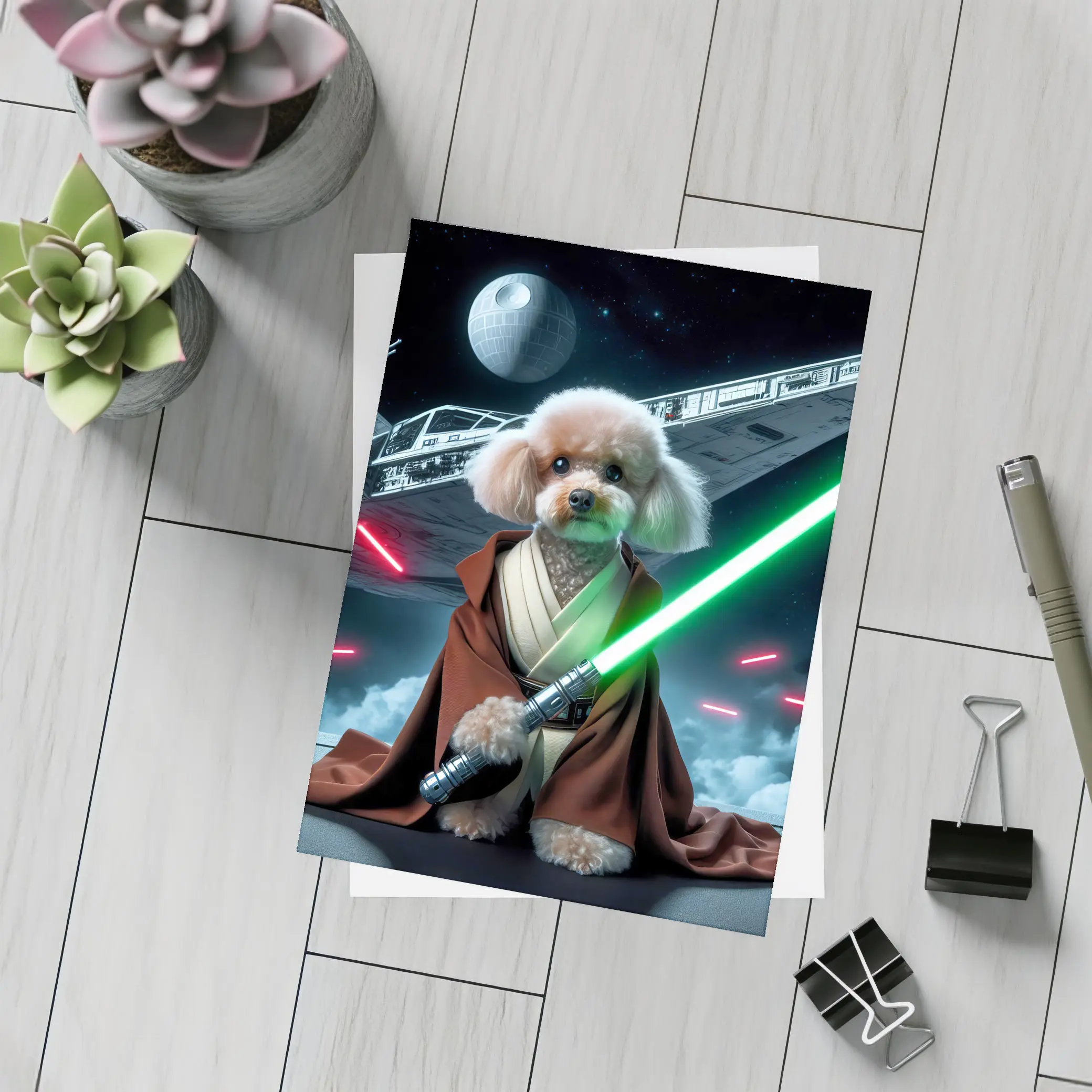 Poodle Jedi Knight Space Battle Scene – Postcards