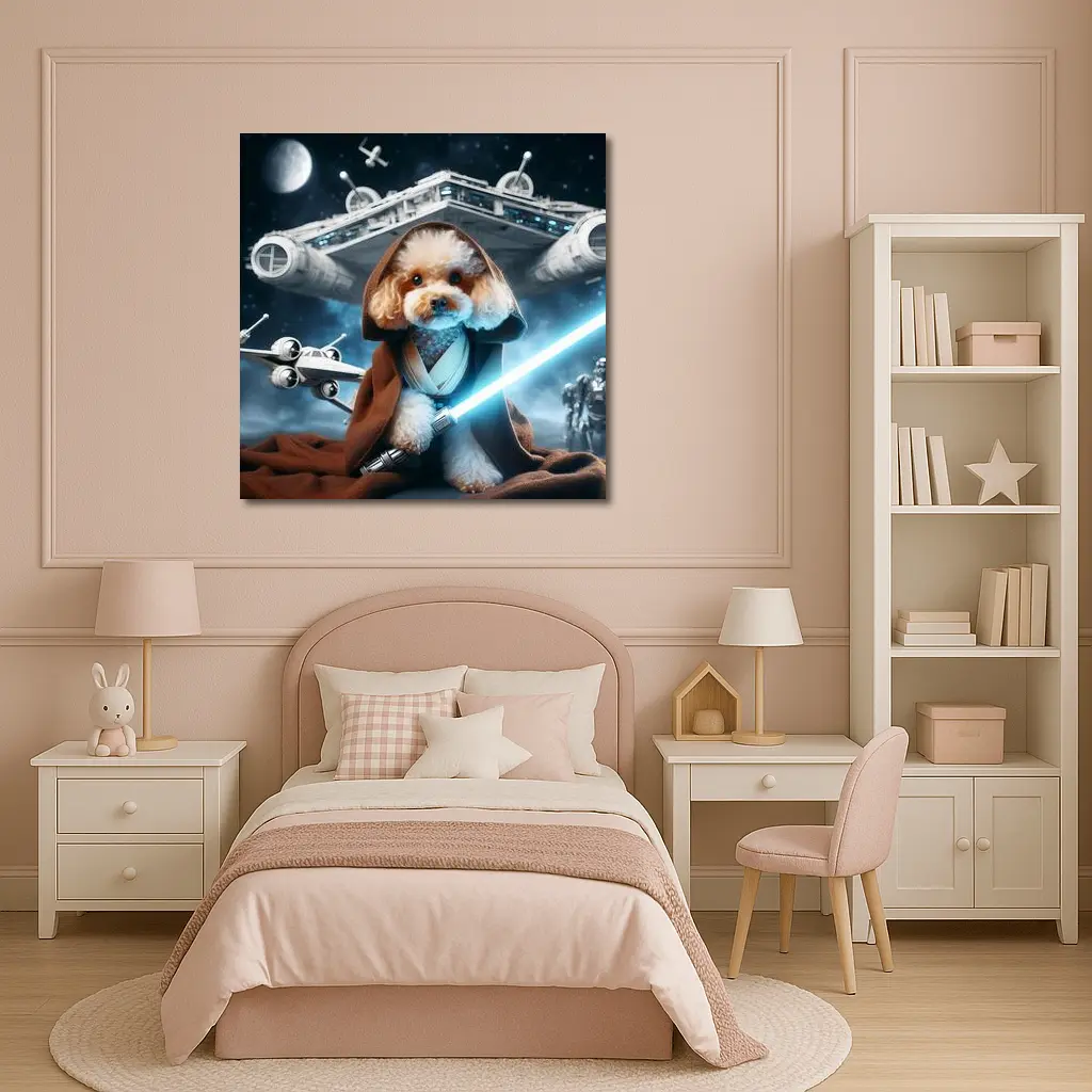 Poodle Jedi Knight Space Battle Scene – Wall Art
