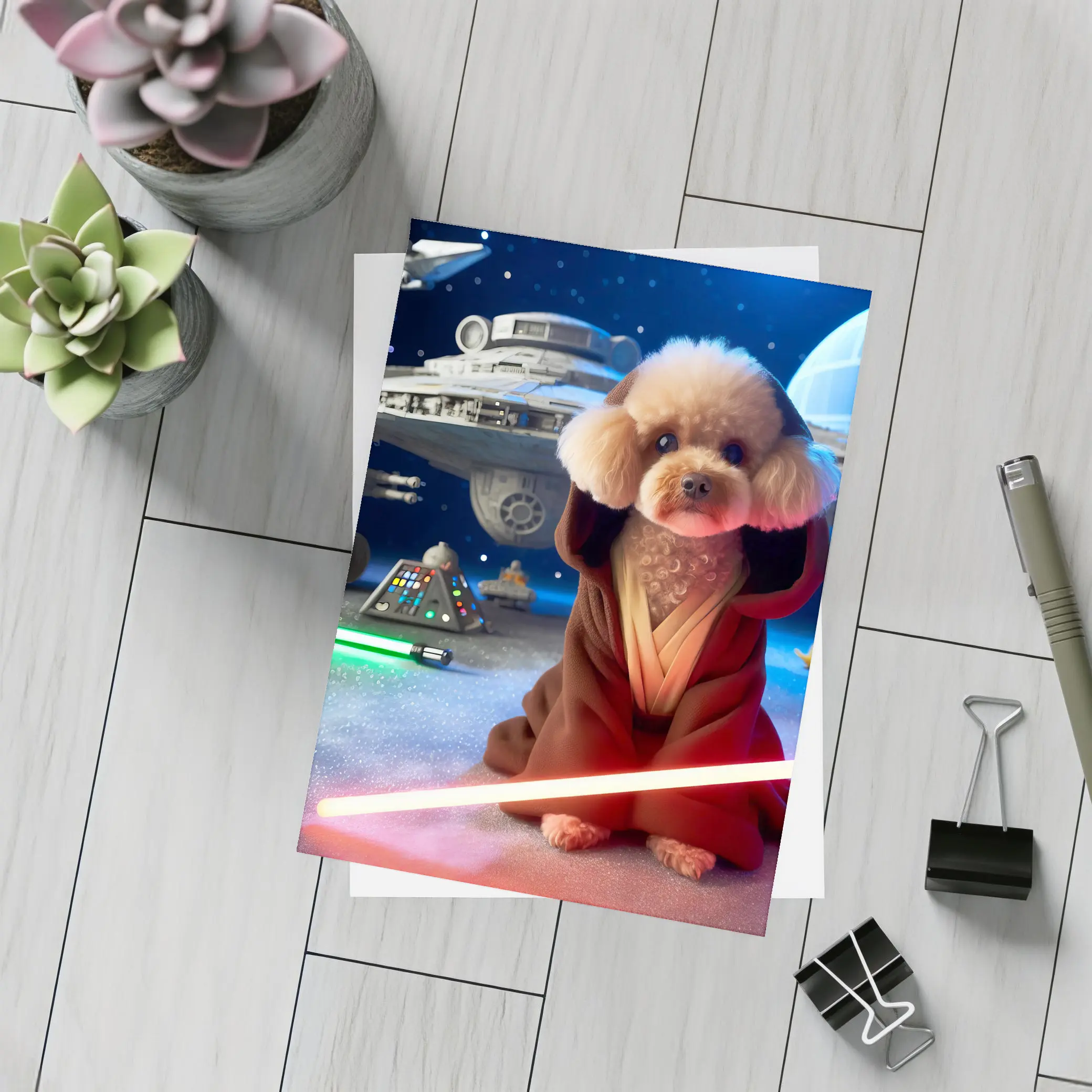 Poodle Jedi Space Galaxy Lightsaber Art – Postcards