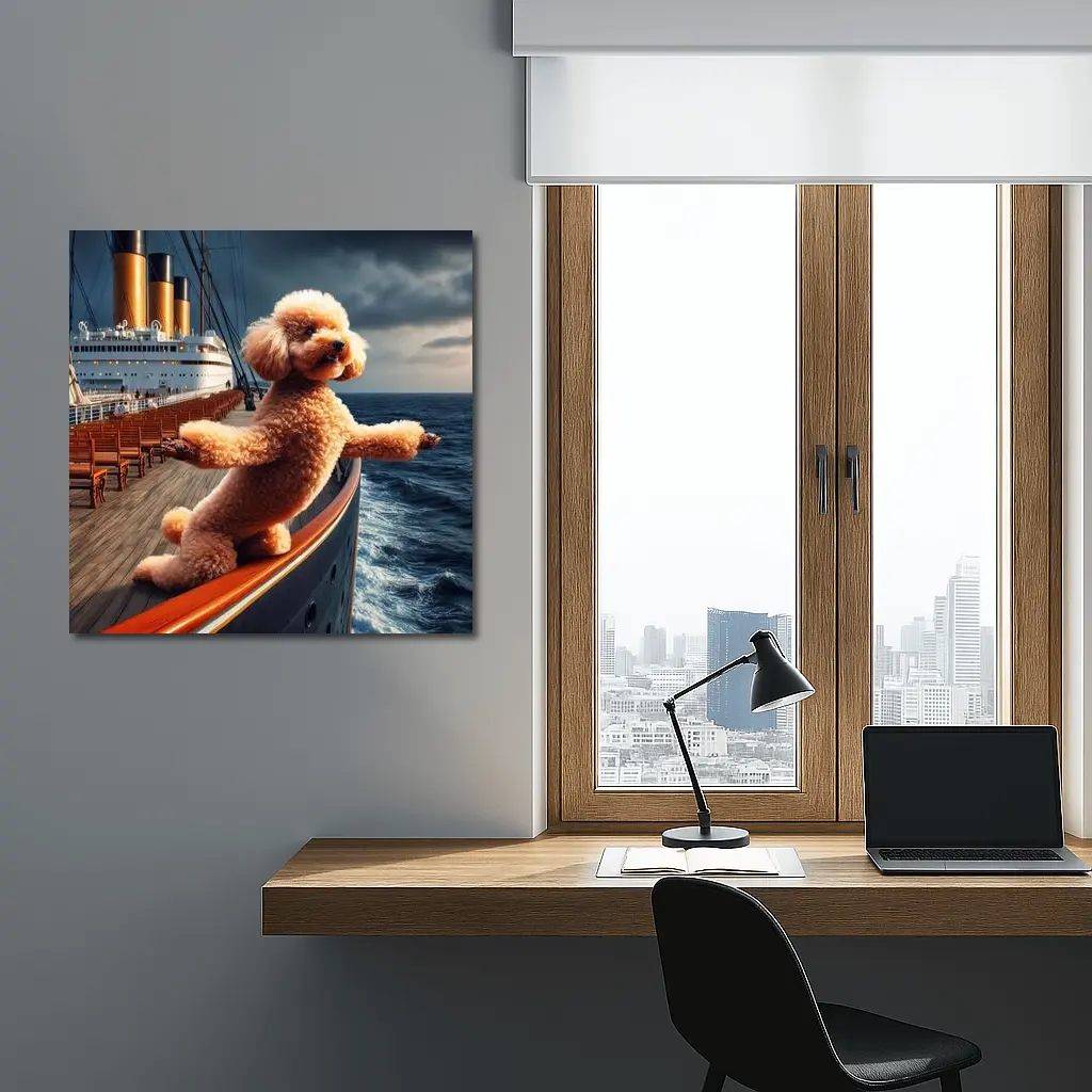 Poodle Dog Posing on Ocean Cruise Ship – Wall Art