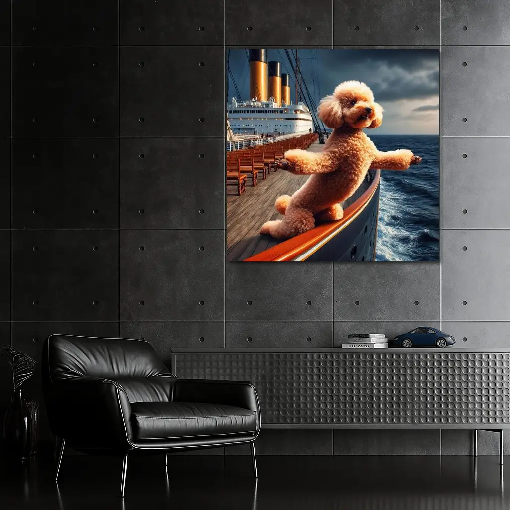 Poodle Dog Posing on Ocean Cruise Ship – Wall Art