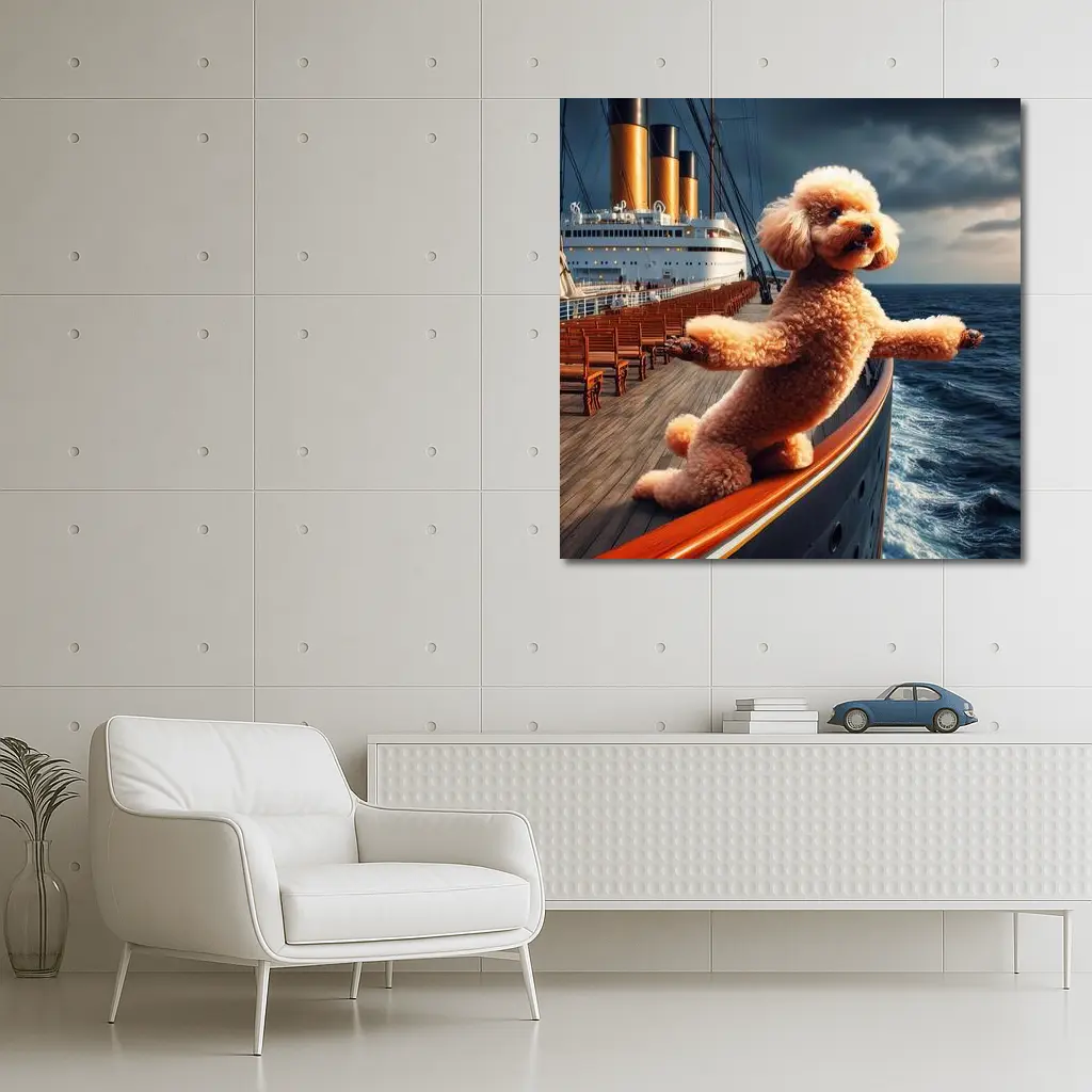 Poodle Dog Posing on Ocean Cruise Ship – Wall Art