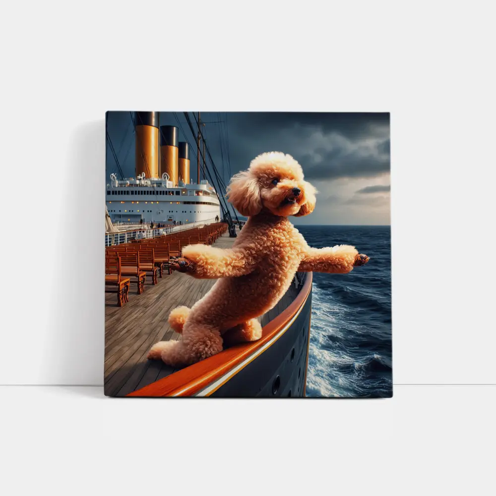 Poodle Dog Posing on Ocean Cruise Ship – Wall Art