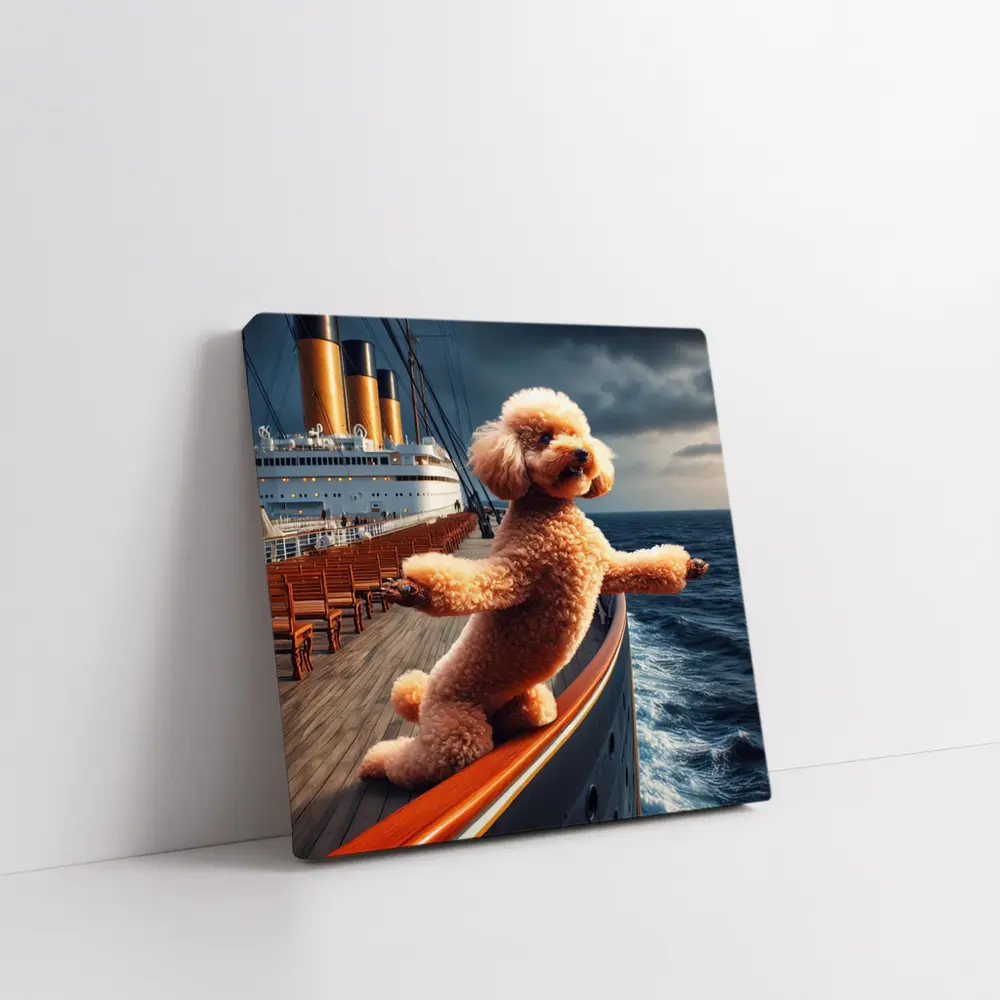 Poodle Dog Posing on Ocean Cruise Ship – Wall Art