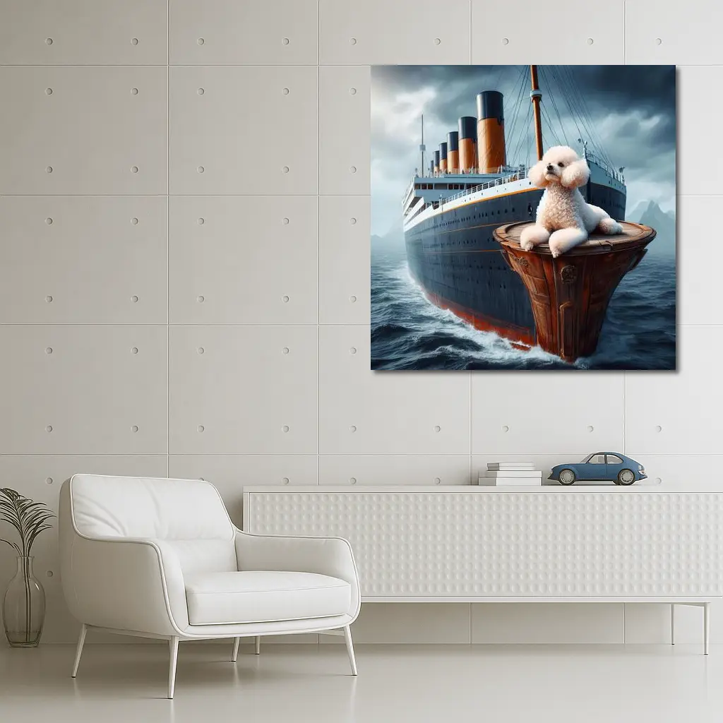 Poodle Dog On Titanic Ship Ocean – Wall Art