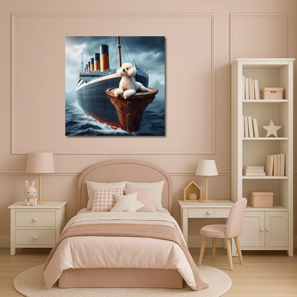 Poodle Dog On Titanic Ship Ocean – Wall Art
