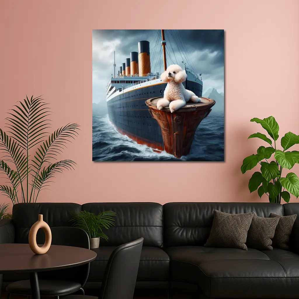 Poodle Dog On Titanic Ship Ocean – Wall Art