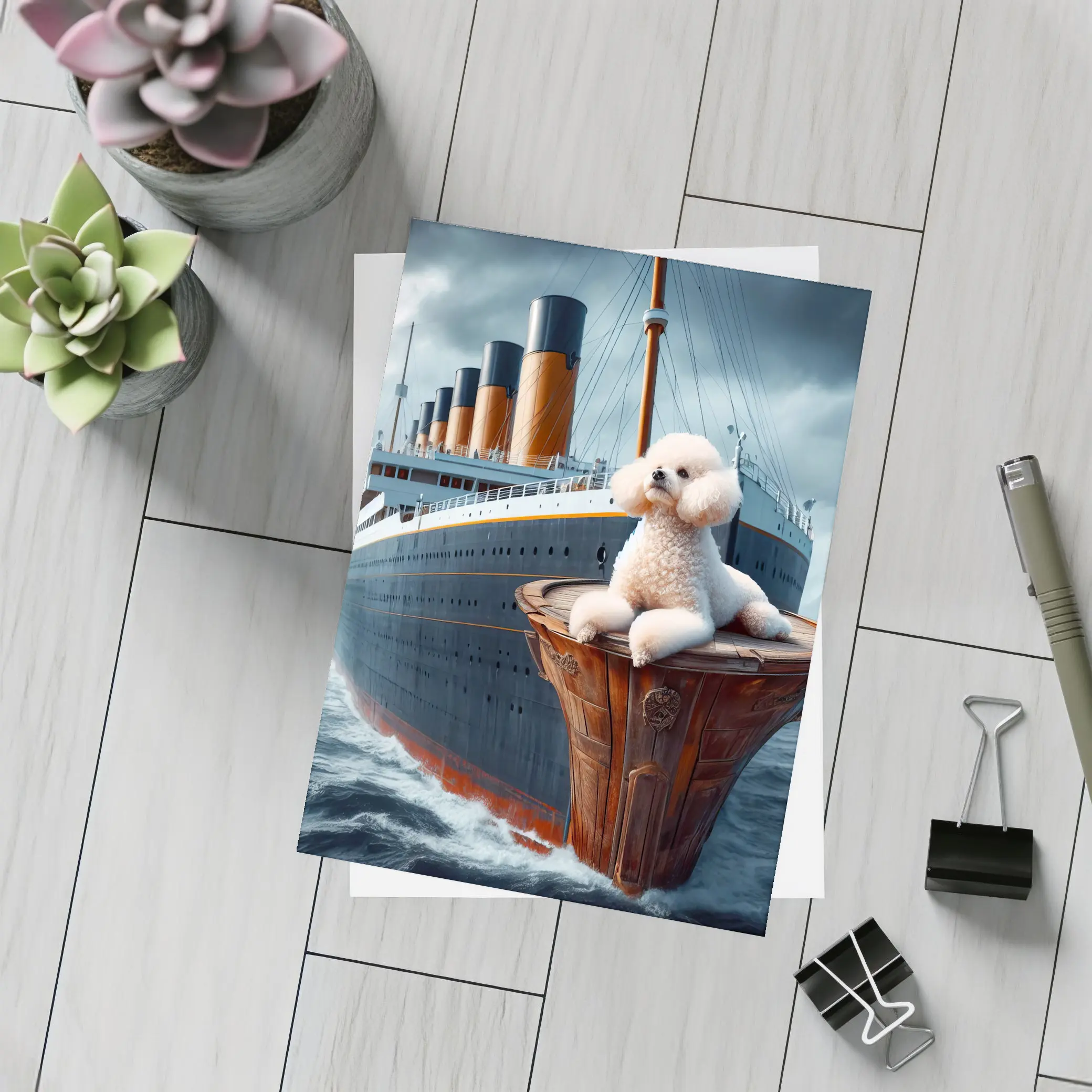 Poodle Dog On Titanic Ship Ocean – Postcards