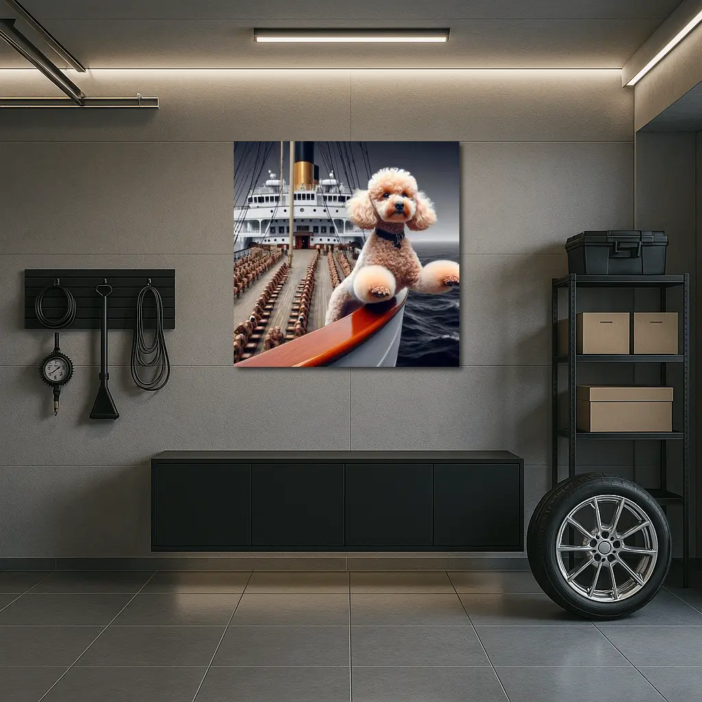 Poodle Dog Posing on Ocean Cruise Ship – Wall Art