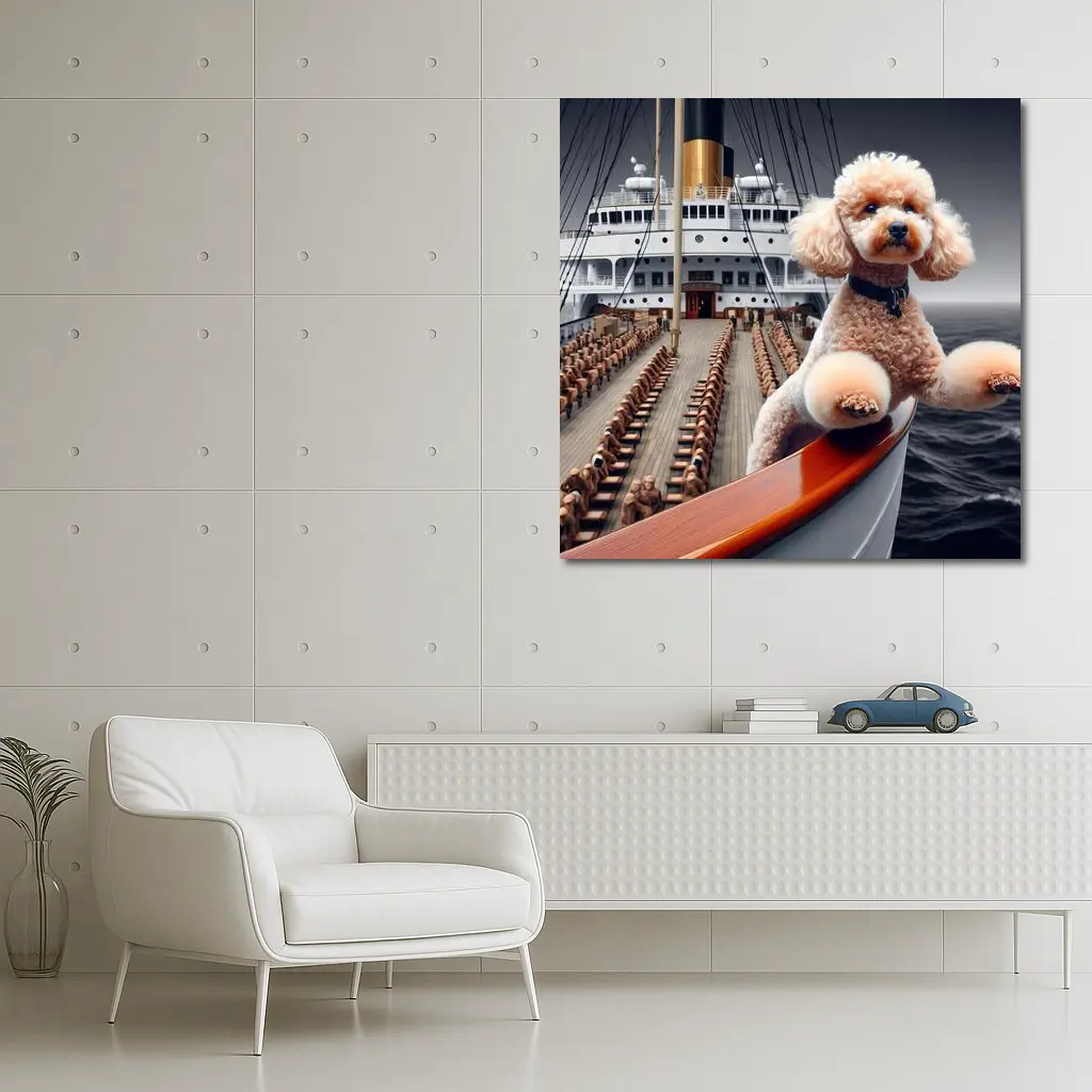 Poodle Dog Posing on Ocean Cruise Ship – Wall Art