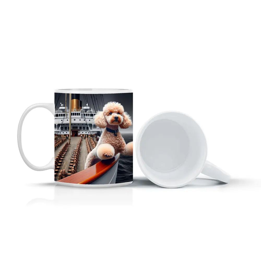 Poodle Dog Posing on Ocean Cruise Ship – Mugs