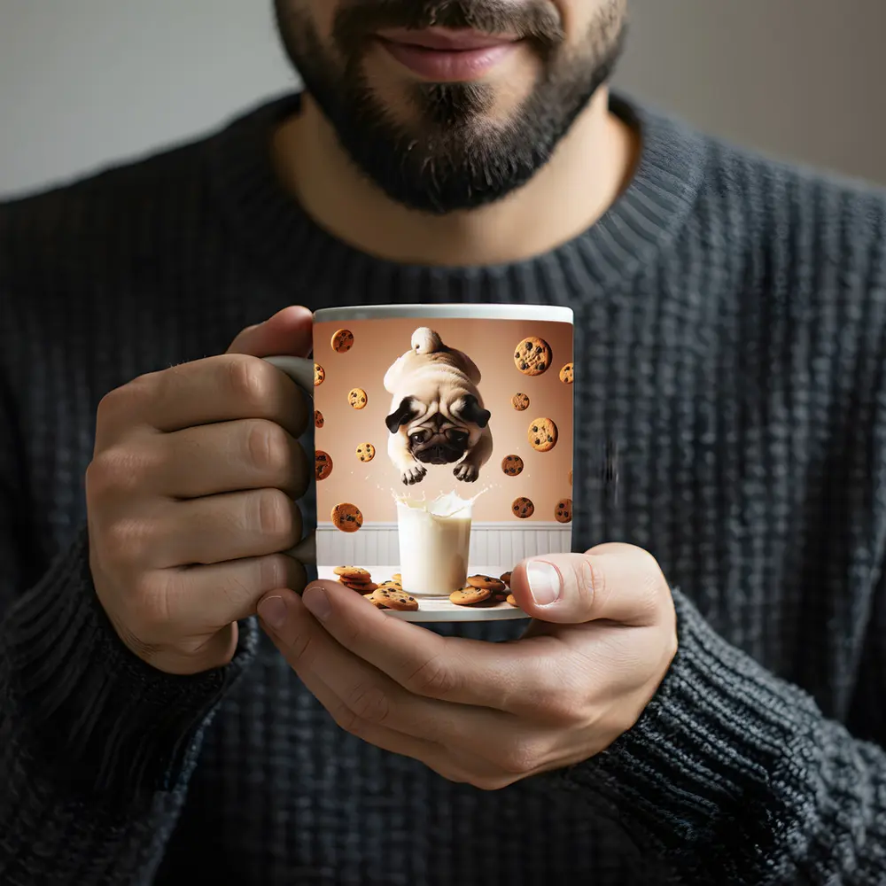 Pug Dog Diving Into Milk Glass Cookies – Mugs