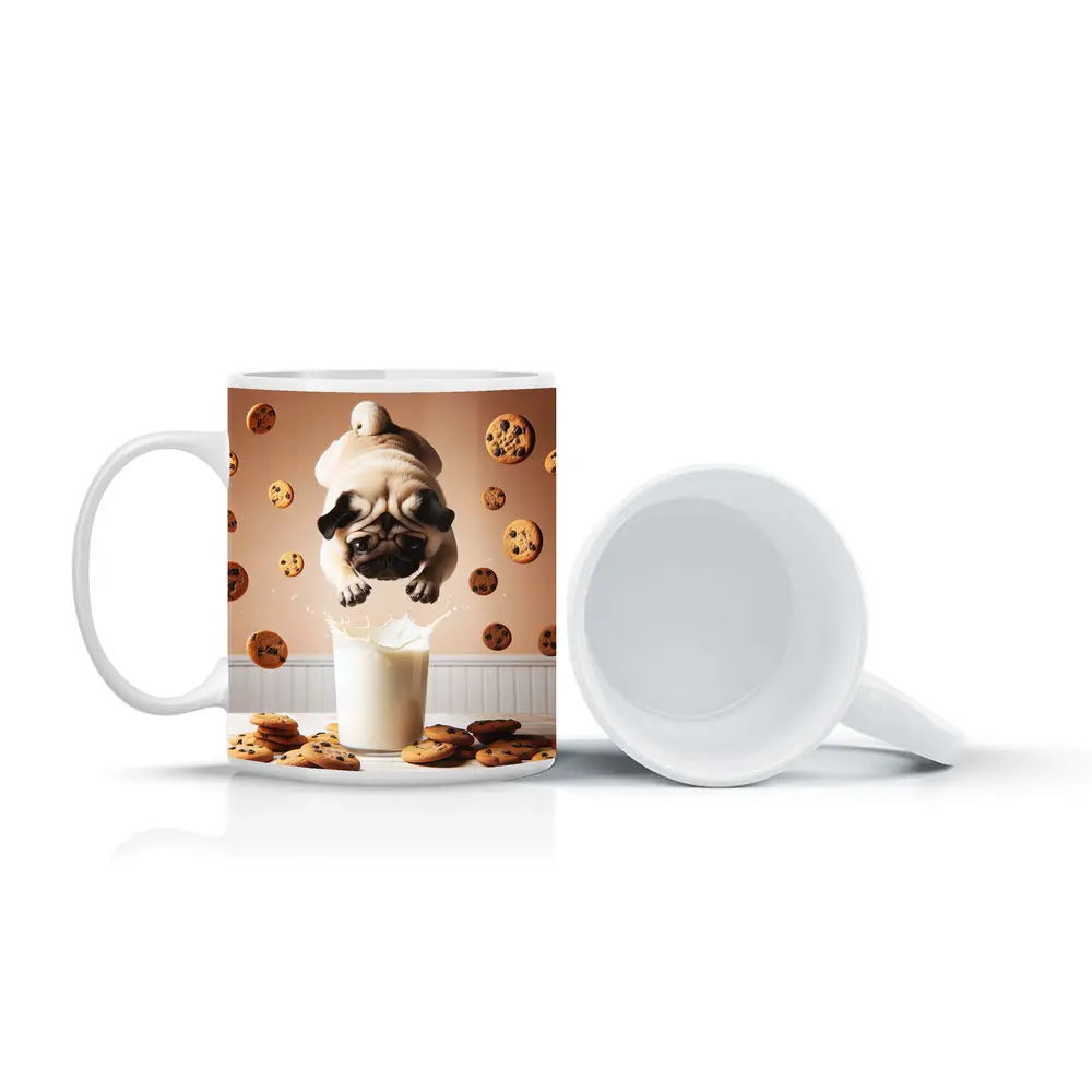 Pug Dog Diving Into Milk Glass Cookies – Mugs