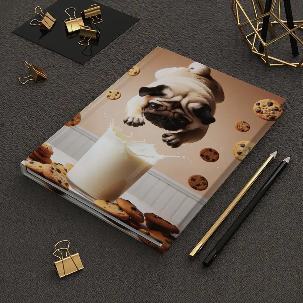 Pug Dog Diving Into Milk Glass Cookies – Notebooks