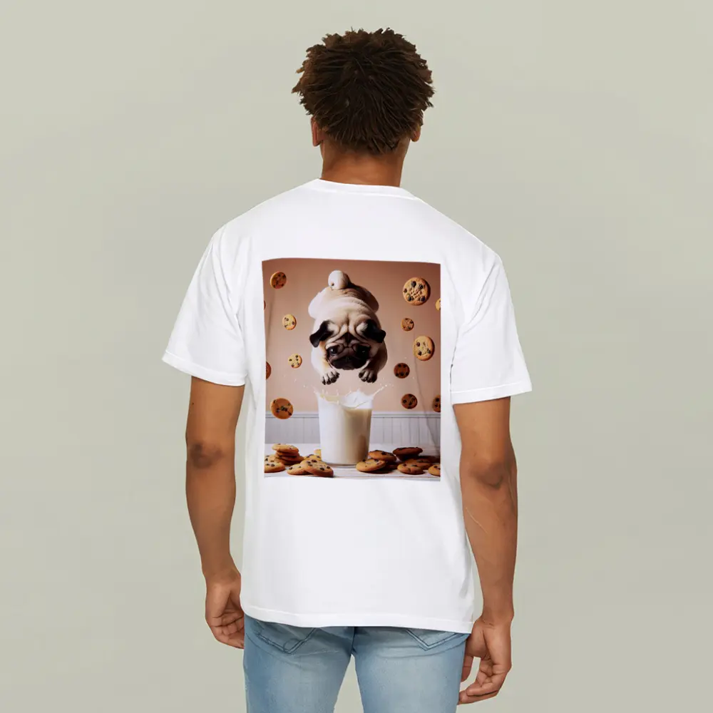 Pug Dog Diving Into Milk Glass Cookies – T-Shirts