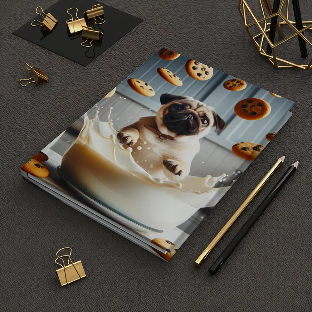 Pug Puppy Splashing Milk With Cookies – Notebooks
