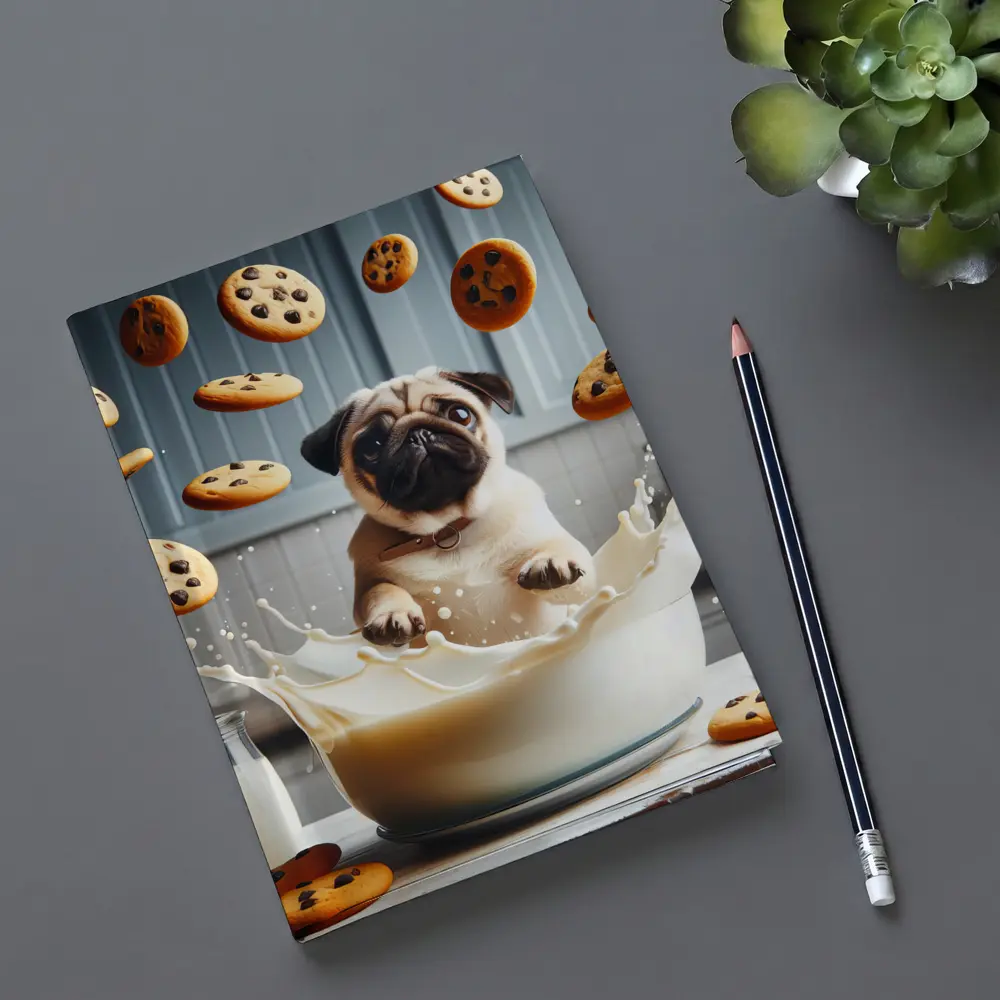 Pug Puppy Splashing Milk With Cookies – Notebooks