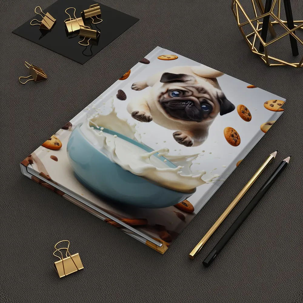 Pug Puppy Flying Over Milk Bowl Cookies – Notebooks