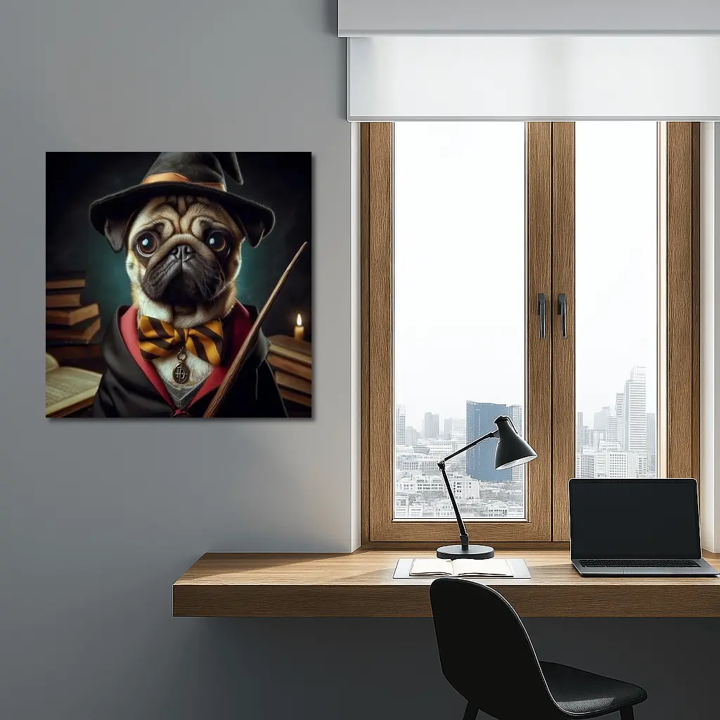 Pug Dog Wizard Hat Wand Fantasy Portrait – Wall Art