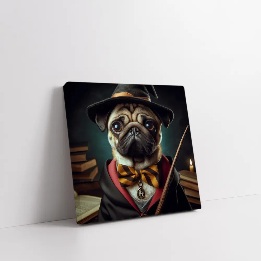Pug Dog Wizard Hat Wand Fantasy Portrait – Wall Art