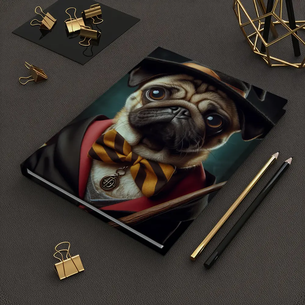 Pug Dog Wizard Hat Wand Fantasy Portrait – Notebooks