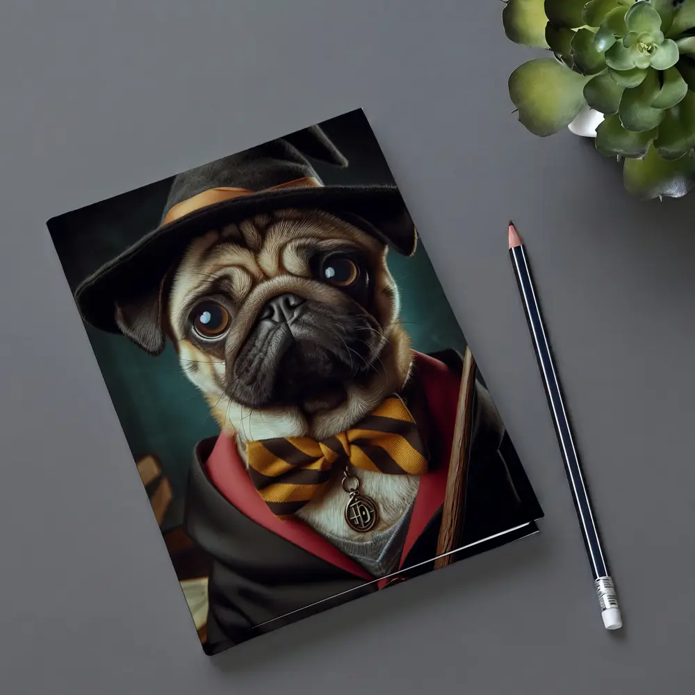 Pug Dog Wizard Hat Wand Fantasy Portrait – Notebooks