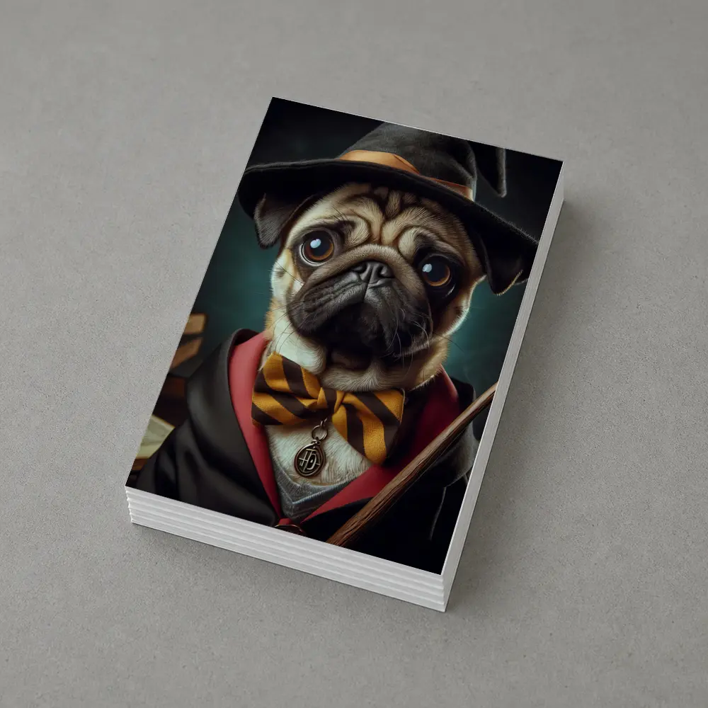 Pug Dog Wizard Hat Wand Fantasy Portrait – Postcards