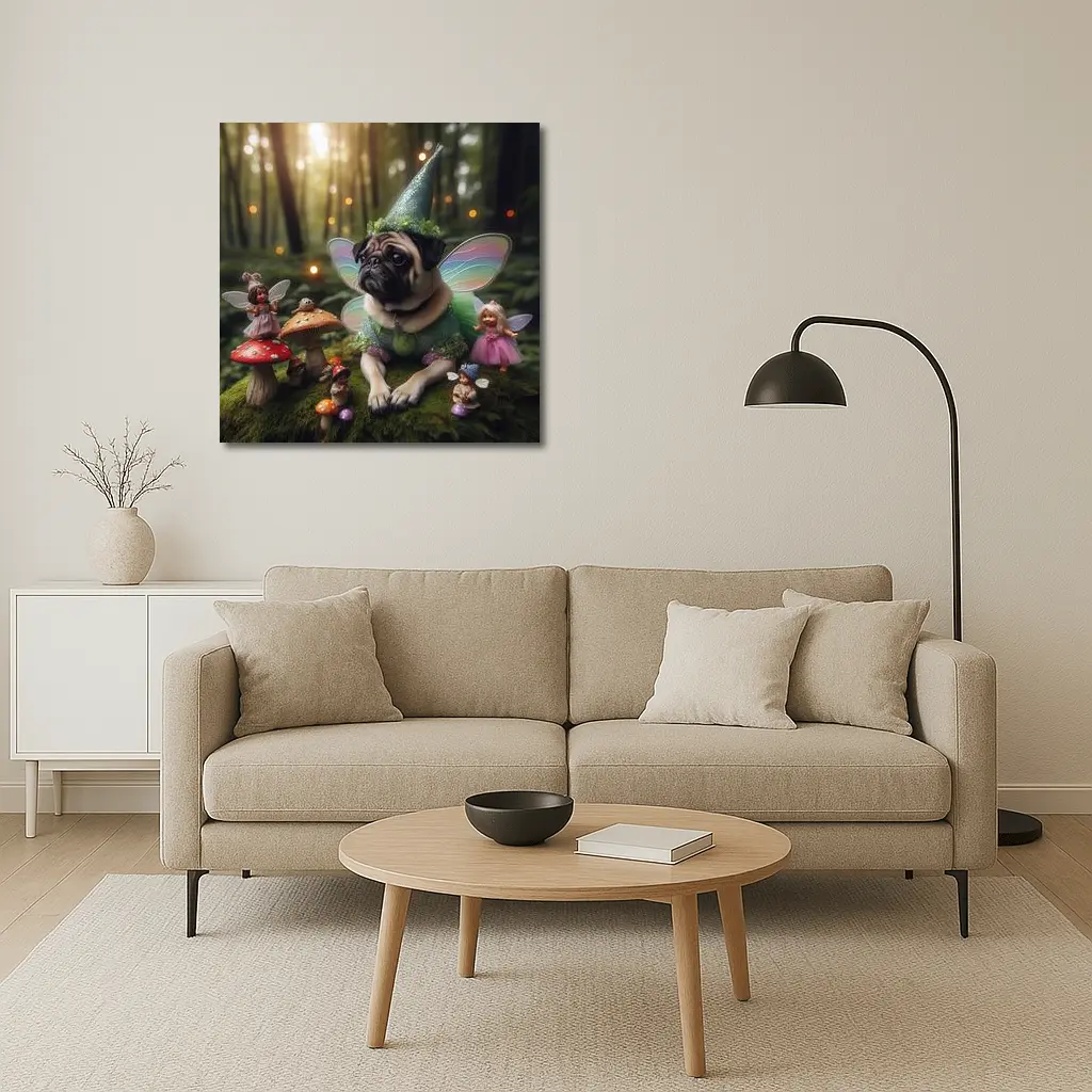Fairy Pug Dog Mushroom Enchanted Forest – Wall Art