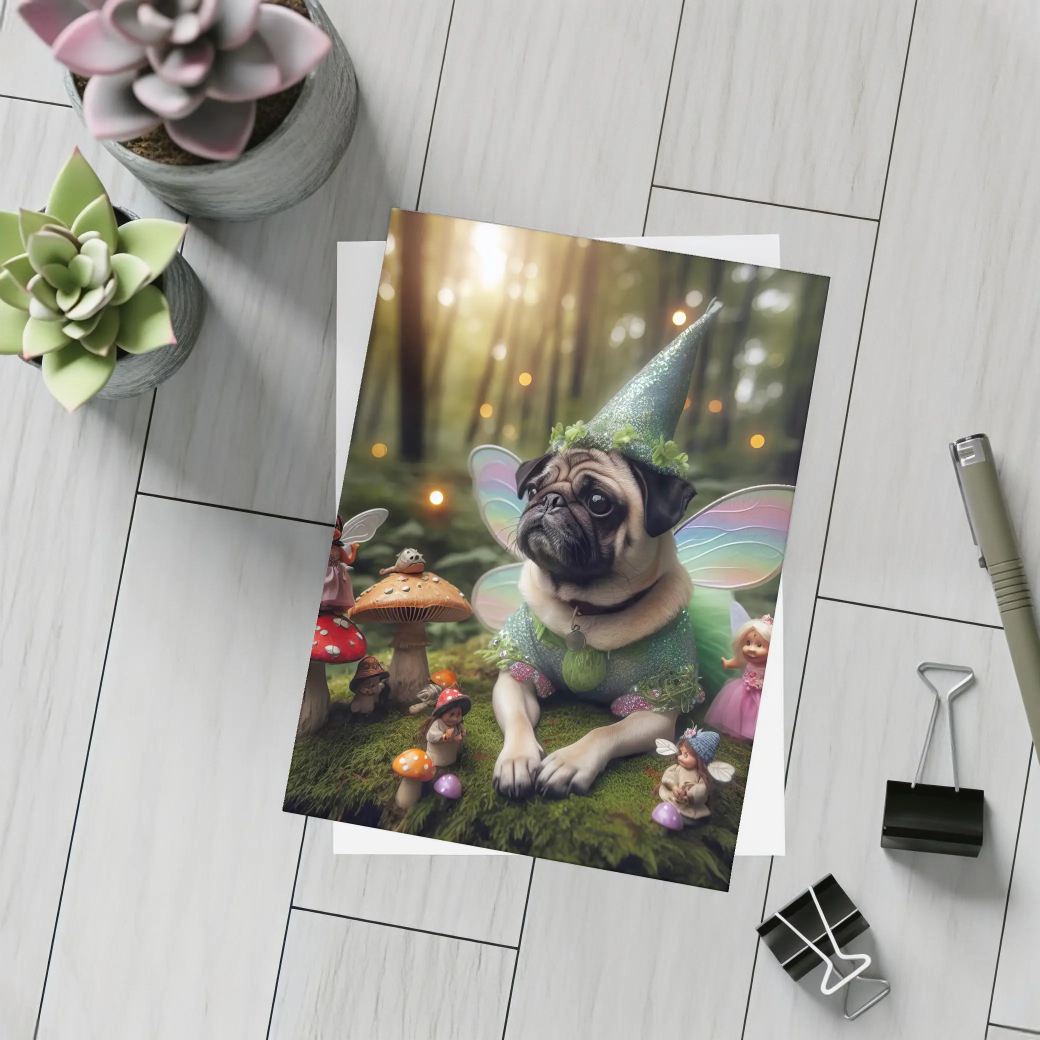 Fairy Pug Dog Mushroom Enchanted Forest – Postcards