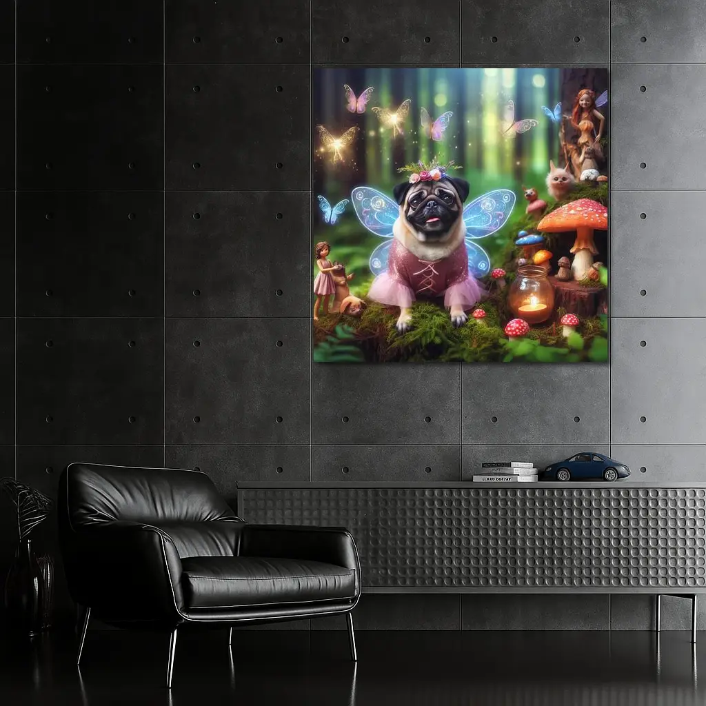 Pug Fairy Wings Enchanted Fantasy Forest – Wall Art