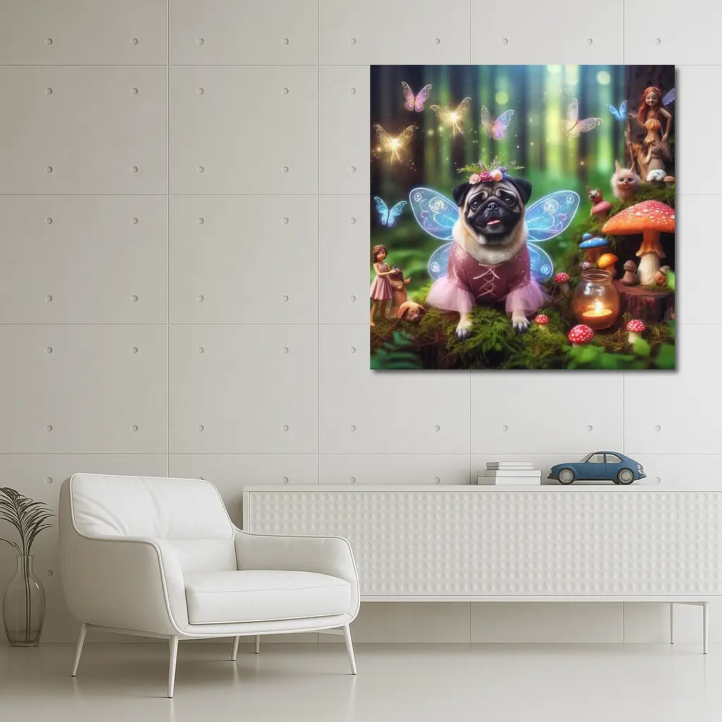 Pug Fairy Wings Enchanted Fantasy Forest – Wall Art