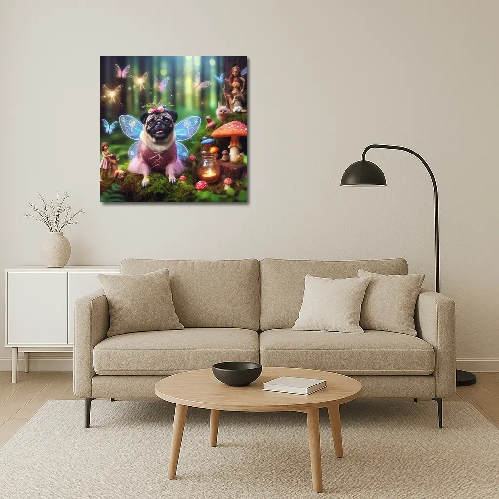 Pug Fairy Wings Enchanted Fantasy Forest – Wall Art