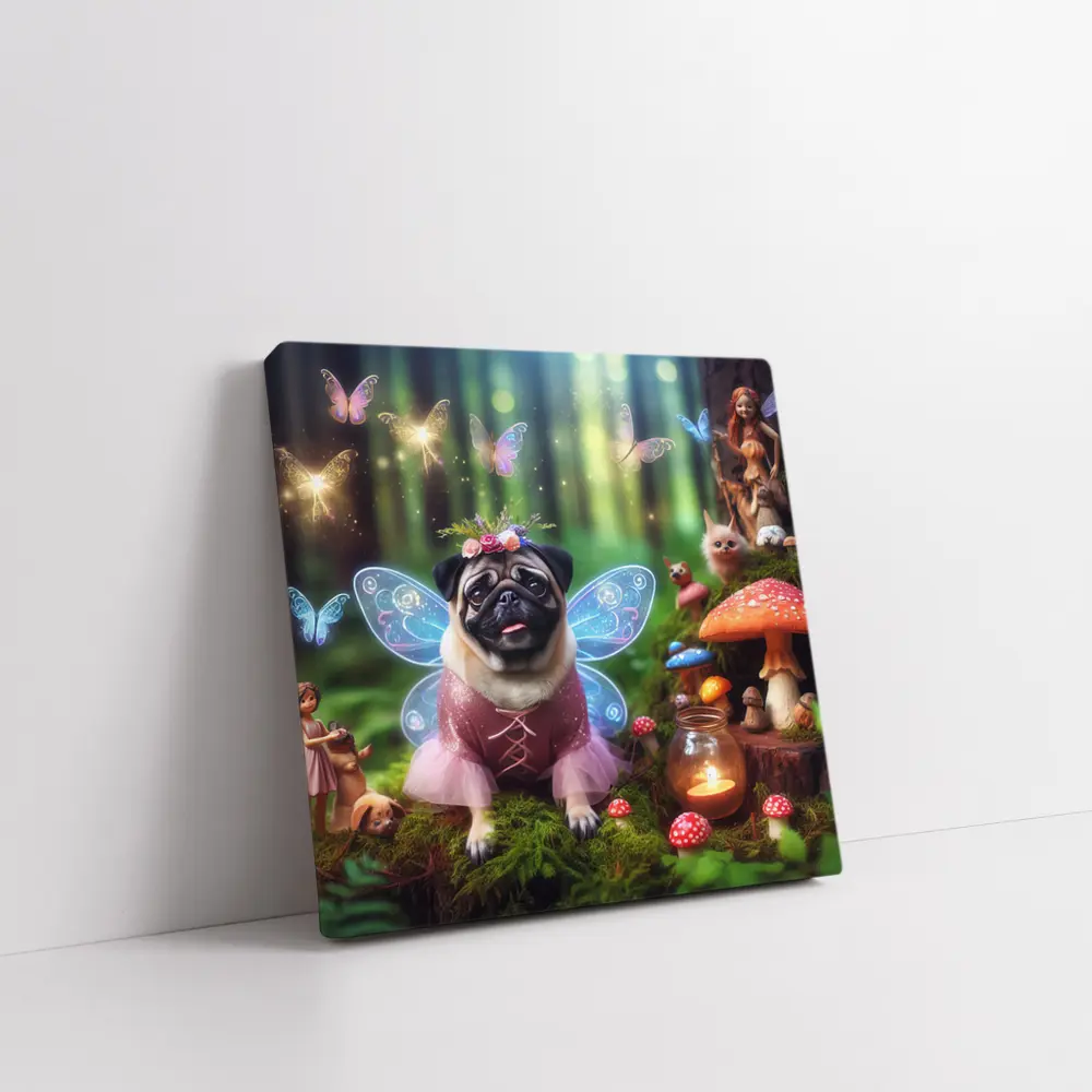 Pug Fairy Wings Enchanted Fantasy Forest – Wall Art